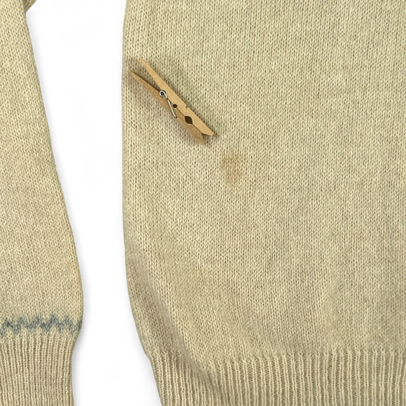 Vintage Jantzen Sweater Adult MEDIUM Brown Cream Fair Isle Mock Neck Collar 70s - Picture 9 of 11
